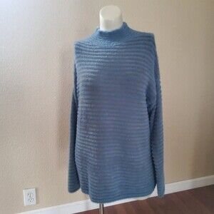 Chico’s Cowl Neck Striped Sweater 2X Blue New